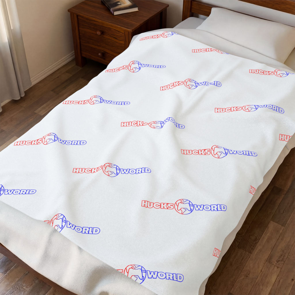 Huck's World Velveteen Plush Blanket — Red & Blue Logo Throw